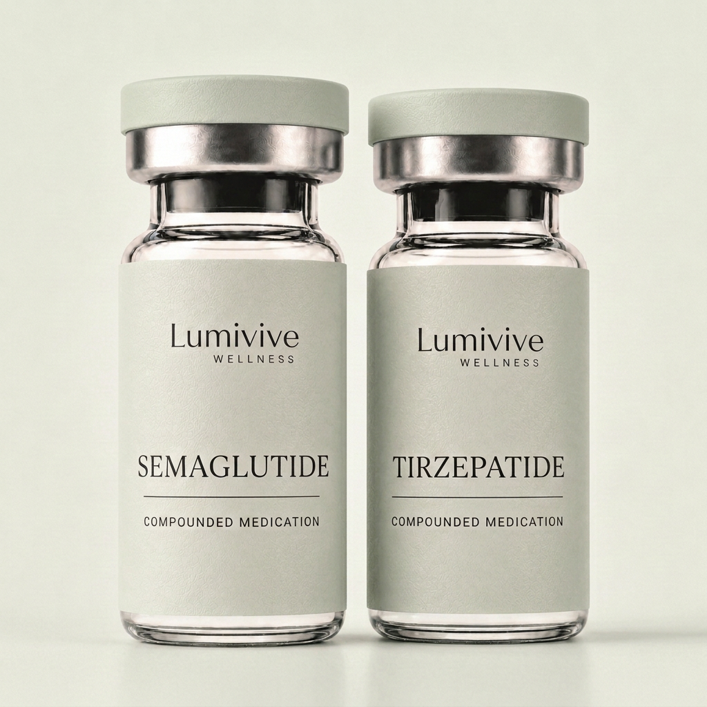 Lumivive Wellness Semaglutide and Tirzepatide compounded medication vials